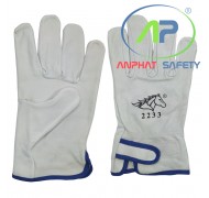 Găng tay da hàn 2233  Tig, mig (25cm) (Viền xanh Dày xé)